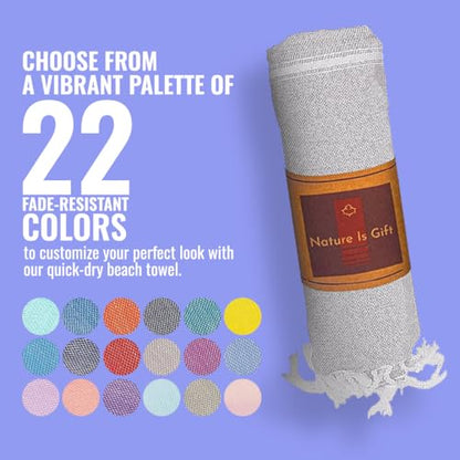 Beach Towel 100% Cotton Turkish Beach Towel Adult 38x70 Inch Pre-washed Absorbent Extra Large|Sand Free Quick Dry BathTowels|Lightweight Blanket|Travel Cruise Camping Spa Gym Yoga Towel|Dapple Grey - color: Silver Grey
