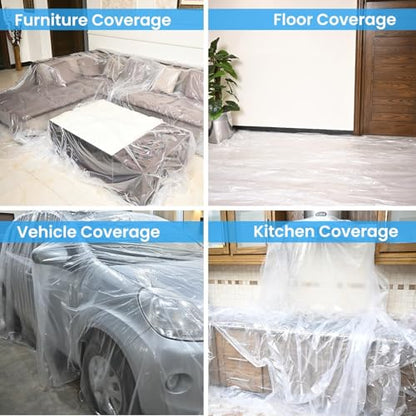 Dirt Defence Plastic Drop Cloth, 9x12 Ft 10 Pack Plastic Sheeting for Painting, Waterproof & Dust-Proof,Tear-Resistance Tarp for Painting, Floor, Furniture Cover Thick & Durable (10 PCS)