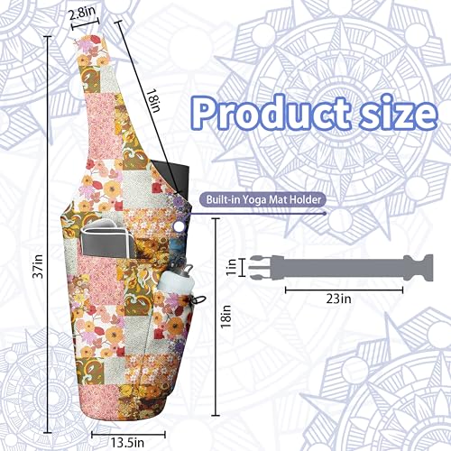 Yoga Bag for Women, Large Yoga Mat Bag Tote Carrier with Wet Dry Pocket - color: Bohemian Flowers