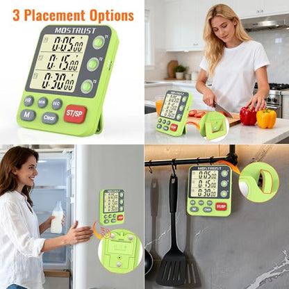 Digital Dual Kitchen Timer, Multiple Channels Countdown Timer - color: Green