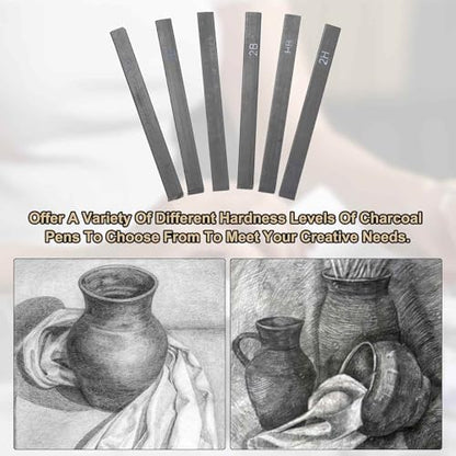 MECCANIXITY Compressed Charcoal Sticks, 2B Grade Square Vine Charcoal Sticks Set Art Supplies for Painting Drawing Sketching Shading Artists Beginners(Pack of 6) - style: 2B