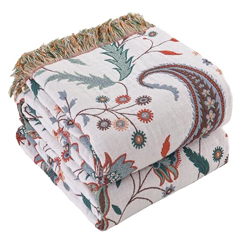 Floral Twin Fall Throw Blanket, White, 60"x80" - color: Cashews, size: 60''x80''