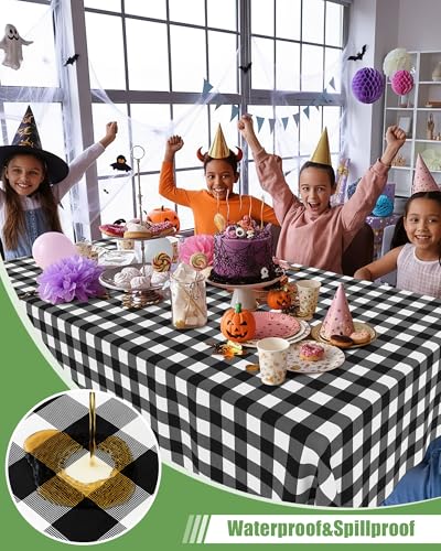 Smiry 8 Packs Gingham Disposable Table Cloth, 54 x 108 Inch Waterproof Plastic Tablecloth, Rectangle Black and White Checkered Table Covers for Picnic, Birthday, Party - color: Black and White, size: 54"x108" (Pack of 8)