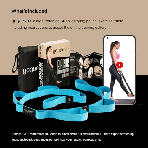YogaEVO Elastic Stretching Strap with Loops for Physical Therapy - color: Blue