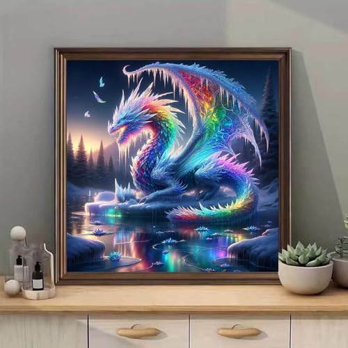 mrpwnle Diamond Art Kits for Adults Dragon Diamond Painting Kits 14X14 Inch | Aurora Dragon Diamond Art Painting Kits for Beginners, 5D Full Round Drill Gem Art, Diamond Dots Crafts Kit Home Decor Gifts - color: Dragon, size: 11.8x15.7in(30x40cm)