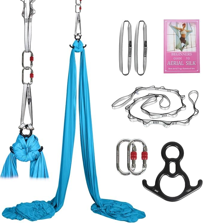 Aerial Silks Kit & Aerial Yoga Hammock - 11Yd Premium Fabric with Hardware | Easy Setup for Flying Yoga, Aerial Swing & Fitness - Supports Up to 14ft Rigging(Navy) - color: Navy