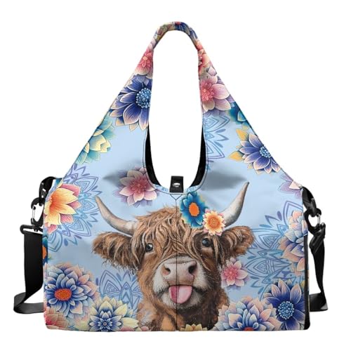 Yoga Mat Bag for Men Women Canvas Yoga Mat Carrier Take In Out Mat Easily for Beach Swim Bags Pool Sports Gym - color: Highland Cattle