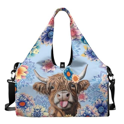 Yoga Mat Bag for Men Women Canvas Yoga Mat Carrier Take In Out Mat Easily for Beach Swim Bags Pool Sports Gym - color: Highland Cattle