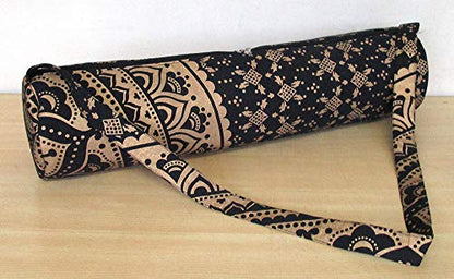 ICC Black Gold Mandala Full-Zip Exercise Yoga Mat Carry Bag Gym Beach Pilates Carrier Bags Hippie Mandala Indian Cotton Bag - style: Black Gold Ombre Half
