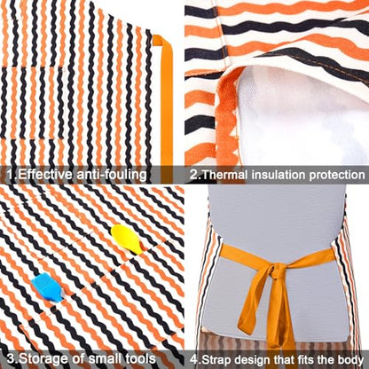 2 Pack Bid Aprons, Adjustable Kitchen Apron with 3 Pockets, Chef Works Apron. - color: Orange/Black