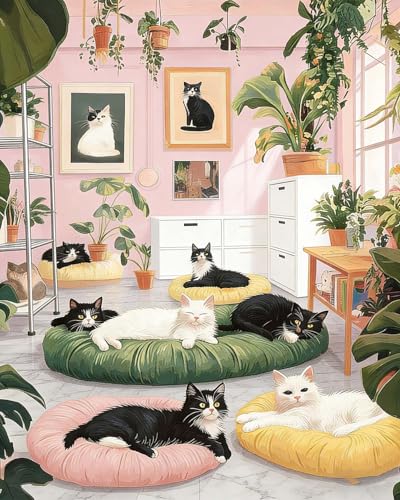 RYMILIE Cat Diamond Art Kits for Adults Diamond Painting Kit 12x16in | 5D Healing Stress Relief Diamond Art Painting Kit for Beginners, DIY Full Round Drill Gem Art Crafts for Home Wall Decor Gift - color: DP03879