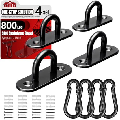 sprookber 304 Stainless Steel Pad Eye Snap Hook, M6 Ceiling Hook 800Lb,8Pcs | Hanging Kit with Screws for Hammock Chair Swing, Yoga Gym Equipment, Sun Shade Sail, Plant Hangers & Marine Boat Hardware - size: 2.3 inch, style: Black Oval