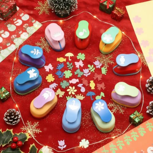 Harloon 10 Pcs Craft Hole Punch Shapes 1 Inch Paper Punch Hole Mix Shapes Cutters for Paper Crafting Scrapbooking Office Supplies(Cute) - style: Cute