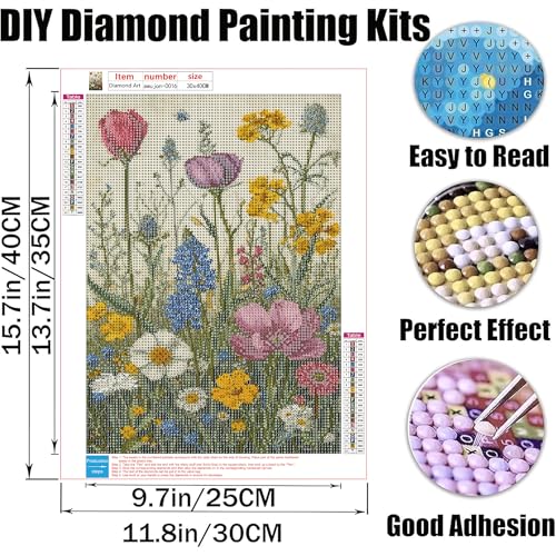 AWUJON Diamond Painting Kits for Adults, Flowers 5D Diamond Art Kits Full Drill Diamond Dots DIY Paintings with Diamonds Gem Art and Crafts Home Wall Decor 12x16 inch - color: Flowers