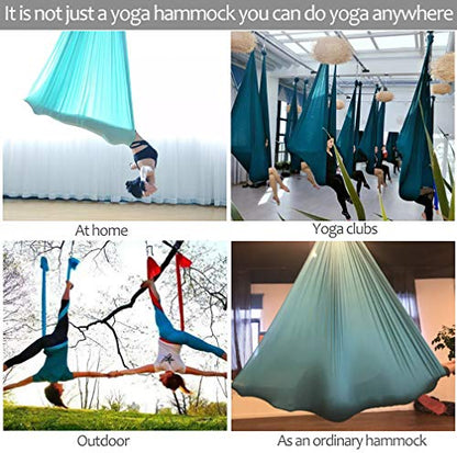 Aerial Yoga Hammock L:5M W:2.8M 5.5 Yards Aerial Pilates Silk Yoga Swing Set with 2000 Ibs Load Include Daisy Chain, Pose Guide - color: Pink