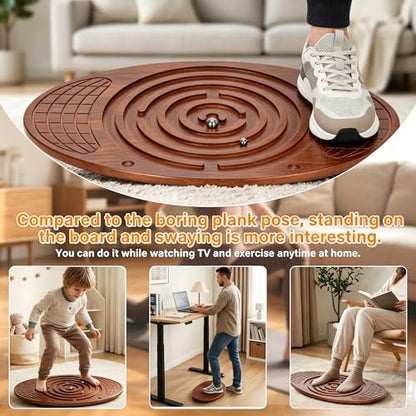 Wooden Balance Board With Maze, Wobble Board for Kids | for Toddlers, Teens & Adults for Exercise Training, Wobble Balance Board for Core Training, Rated for 440 Pounds of Weight