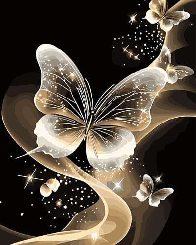 DOTSTART Paint by Numbers Kit for Adults, Starlight Butterfly Paint by Number for Adults,Acrylic Adults' Paint-by-Number Kits, DIY Easy Paint by Number Adult Canvas for Home Wall Art Decor,16X20 inch - color: PB454-1