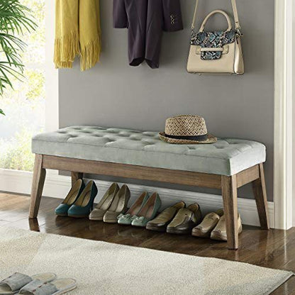 24KF Velvet Upholstered Buttons Tufted Entryway Bench with Solid Wood Leg,Bed Bench Ottoman with Padded Seat,5034-Gray - color: Gray Velvet, size: Tufted Bench with Solid Wooden Base