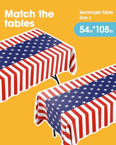 Niuara American Flag Plastic Table Cloth Disposable, 4 Pack, 54 x 108 in | Rectangle, 6 ft Tables, 4th of July, Independence Day, Memorial Day - color: American Flag, size: 54" x 108" - 4 Packs