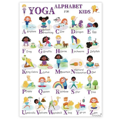 Alphabet Yoga Poster for Kids - 2 Yoga ABCs Meditation Mindfulness Poster for Beginners, Mindful Sensory Play Activities, Exercise Flashcards, Self Regulation Classroom Therapy Suppliesv Autism Special Needs (Purple) - color: Purple