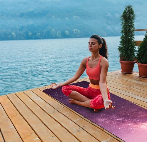 nuveti Printed Travel Yoga Mat 1/16 Inch Thick Non Slip Fitness Workout Mat | with Carrying Bag, Foldable Lightweight Suede & Natural Rubber Yoga Mat for Yoga Pilates and Fitness 72" L x 24" W x 1.5mm - color: CanLanXingKong
