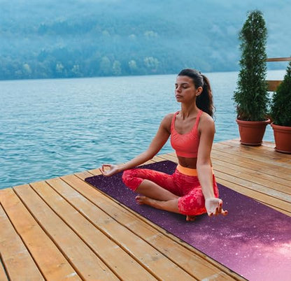 nuveti Printed Travel Yoga Mat 1/16 Inch Thick Non Slip Fitness Workout Mat | with Carrying Bag, Foldable Lightweight Suede & Natural Rubber Yoga Mat for Yoga Pilates and Fitness 72" L x 24" W x 1.5mm - color: CanLanXingKong