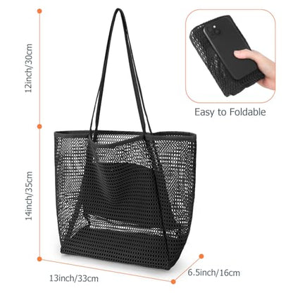 Iioscre Beach Bag for Women, Causal Hobo Handbags with Zipper Inner Pocket - color: Black