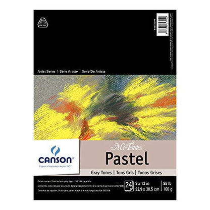 Mi-Teintes Grayscale Pastel Pad 9X12 | Canson Artist Series, Foldover Pad, 98 lb. (160gsm), Artist Paper for Adults and Students - size: 9"X12", style: Gray Tones
