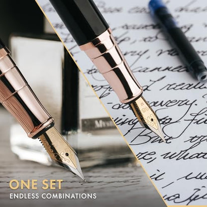 Wordsworth & Black Fountain Pen Gift Set, Medium & Extra Fine Nib, Black Rose - color: Black Rose Gold