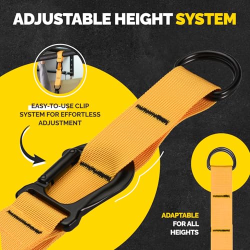 Pull Up Assistance Bands Set with 4 Levels, Adjustable Strap and Foot Rest | 50–200 lb stackable pull-up assistance, nylon-sleeved bands, adjustable support, reduced snap-back risk - color: Yellow
