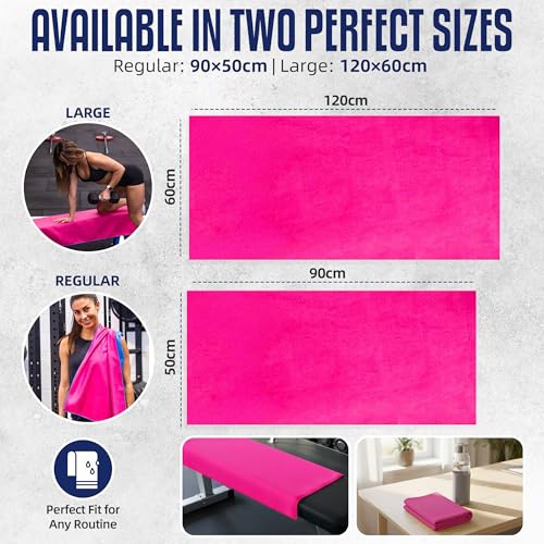 CHEEKY WINX Microfiber Gym Towel – Highly Absorbent Microfiber Sweat Towel, Quick-Dry Lightweight Design, Odour-Resistant Fabric, Matching Carry Bag, Prerry Pink, Large (120 x 60 cm) - color: Pretty in Pink, size: Large