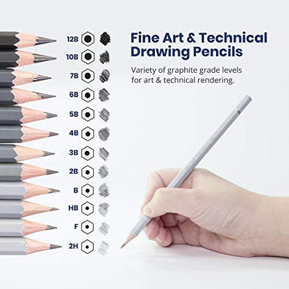 Pacific Arc Premium Graphite Drawing Pencils for Artists, Soft Pack - Professional Pencils for Drawing, Drafting, Sketching and Shading 12 Pk. - Great Non Toxic Art Supplies Set - style: Soft