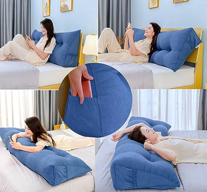 Peachwell Handmade Headboard Pillow-Queen Wedge Support Large Bolster Cushion Headboard Backrest Pillow with Removable Cover and Two Large Side Pockets(Lime, Queen: 59 x 8 x 20 inches) - color: Lime, size: Queen: 59 x 8 x 20 inches