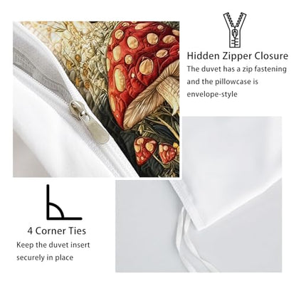 AILONEN Mushroom & Sunflower Duvet Cover Set Twin Size,Cartoon Flower Bee Quilt Cover with 2 Pillowcases, Soft Breathable 3Pcs - color: Mushroom110, size: Twin