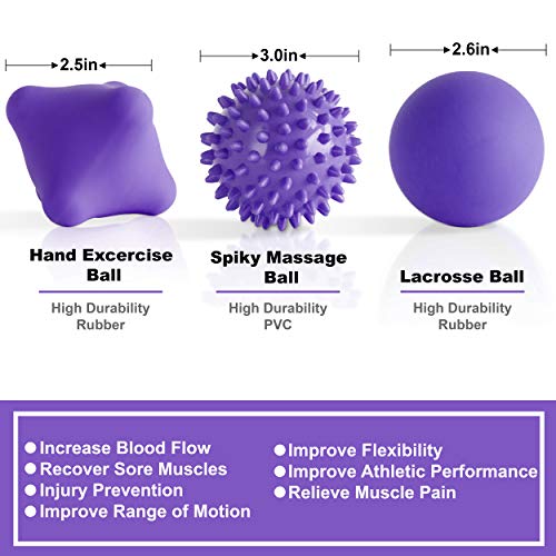 Posture Magic Massage Ball Kit for Myofascial Trigger Point Release & Deep Tissue Massage - Set of 6 - Large Foam/Small Foam/Lacrosse/Peanut/Spiky/Hand Exercise Ball (Purple) - color: Purple