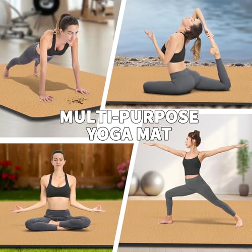 Hatha Yoga Extra Large Natural Cork Yoga Mat - 78" x 32" or 72" x 48", 1/2" Extra Thick Non-slip TPE Exercise Mat, Anti-tear Pilates Mat for Home, Gym, Hot Yoga, Stretching, Fitness & Workouts - size: Extra Large (6'x4'x1/2")