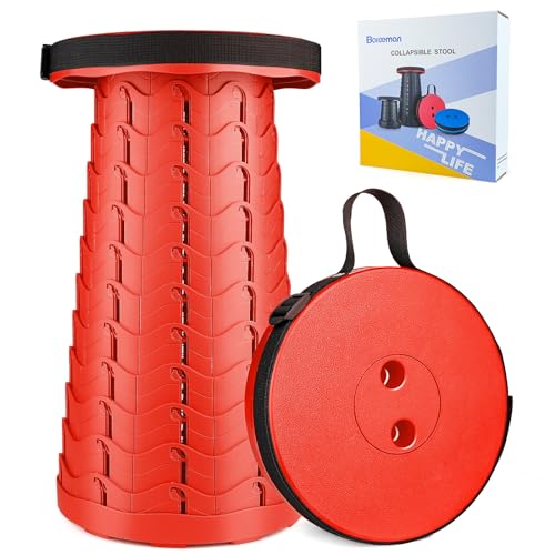 Boreeman Upgraded Folding Stool Lightweight Yet More Sturdy with Load Capacity 400lbs Portable Collapsible Stool for Camping Fishing Hiking BBQ (All Red) - color: All Red