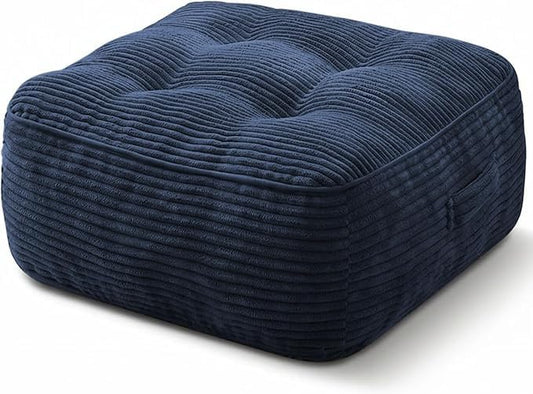 11In Washable Floor Pillow for Adults, Yoga & Meditation Cushion with Handle, Square Large Pillows Seating with Removable Tufted Corduroy Cover for Tatami Living Room Board Games (Blue) - color: Blue