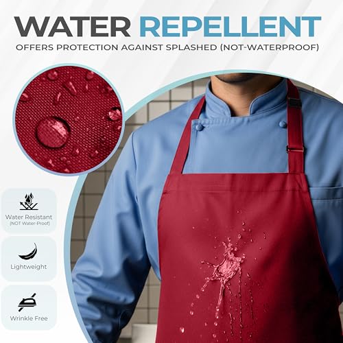 Utopia Kitchen 4 Pack Bib Apron Adjustable with 2 Pockets, Water and Oil Resistant, Cooking Kitchen Chef Apron for Women Men - color: Red
