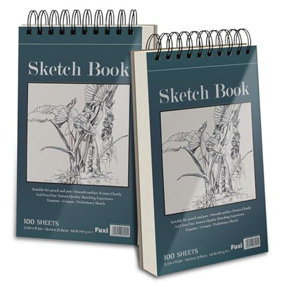 Fuxi Small Sketch Book, Spiral-Bound Sketchbook 5.5 x 8.5 2-Pack 200 Sheets | Small Sketchbook, 100 Sheets Each, 68lb/100gsm Drawing Paper Pad, Small Sketch Pads for Drawing for Adults, Kids & Beginners. - color: Aegean Blue