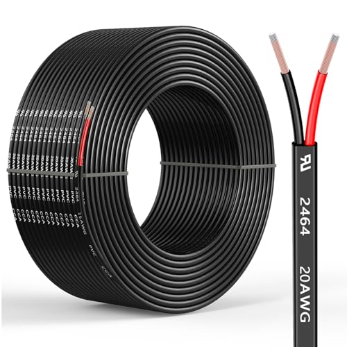 20 Gauge 2 Conductors 100FT Electrical Wire, Flexible Low Voltage PVC Copper Clad Aluminum Extension Cord for Car Speaker Wire, Car Lighting, LED Wire, Outdoor Lighting, Residential Wiring, 12V/24V DC - size: 100FT, style: 20AWG