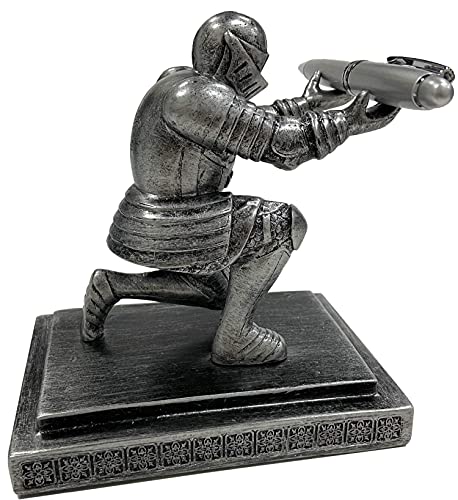 Executive Kneeling Knight Pen Holder with Pen - Unique Office Gifts | Heavy-Duty Resin, Antique Iron Finish, Weighted Non-Slip Base, Cool Desktop Decor - color: Iron