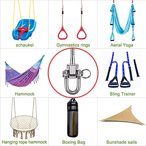 BeneLabel Set of 2 Permanent Antirust Stainless Steel 304 Screw Bracket Heavy Duty Swing Hanger 1800LB Capacity, Indoor Outdoor Playground Yoga Hammock Chair, Hardware Swing Sets