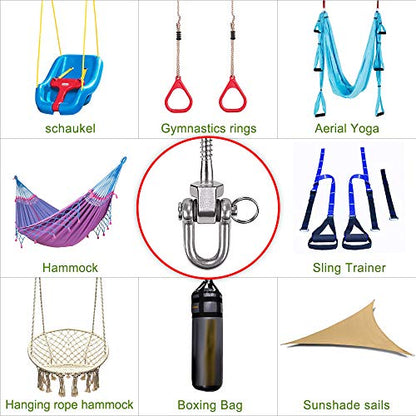 BeneLabel Set of 2 Permanent Antirust Stainless Steel 304 Screw Bracket Heavy Duty Swing Hanger 1800LB Capacity, Indoor Outdoor Playground Yoga Hammock Chair, Hardware Swing Sets