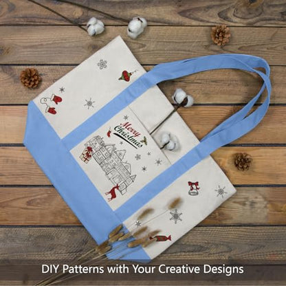 TOPDesign 1-Pack Canvas Tote Bag with an External Pocket, Reusable Grocery Shopping Bag, Top Zipper Closure, Daily Essentials (Light Blue/Natural) - color: Light Blue/Natural