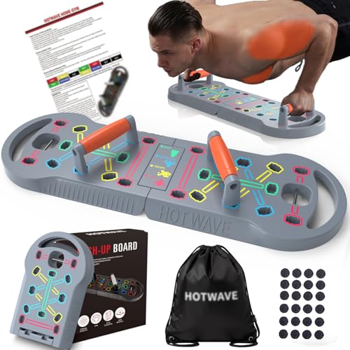 HOTWAVE Push Up Board, Portable PushUp Board, Foldable 20 in 1 Push Up Bar - color: Grey