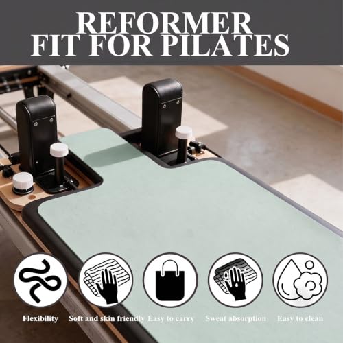 QCWN Non-Slip Pilates Reformer Mat Cover, 39" x 24" Pilates Machine Towel with Headrest Cutout, 0.8mm Sweat-Wicking Micro-Suede Foldable Mat for Female Pilates Enthusiast Exercise Matfor Pilate Training Yoga - color: Light Green