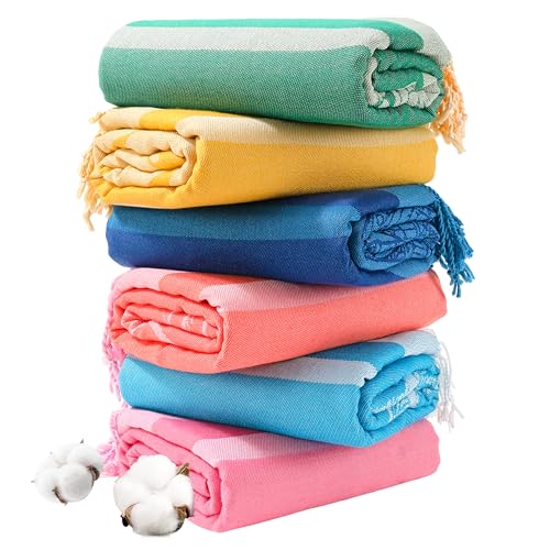 6 Packs Oversized Cotton Turkish Beach Towels Set 74"x38" Extra Large Sand Free Quick Dry Absorbent Swim Bath Pool Towel Adult Blanket Travel Essentials Accessories Vacation Multi Blue Turtle Shark - color: Multi Pattern Five