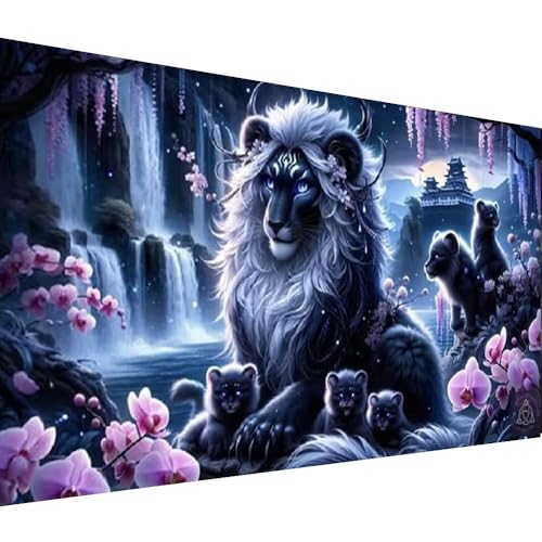 COHAYISY Panther Diamond Art Kits for Adults,Waterfall Landscape Leopard 5D Diamond Painting Kits,Fantasy Animal Full Round Diamond Dots Kits,DIY Mosaic Craft for Home Decor 27.5x15.7inch - color: 25- 58 Panther