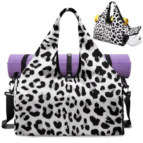 Snow Leopard Print Gym Bag for Women Yoga Mat Bag with Yoga Mat Holder Sports Duffel Bags with Adjustable Strap, Cheetah Print Sports Bags Double Zipper - color: Snow Leopard Print